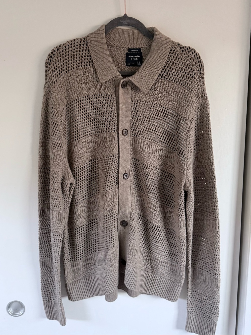 Abercrombie & Fitch Taupe Open-Knit Cardigan | L Tall